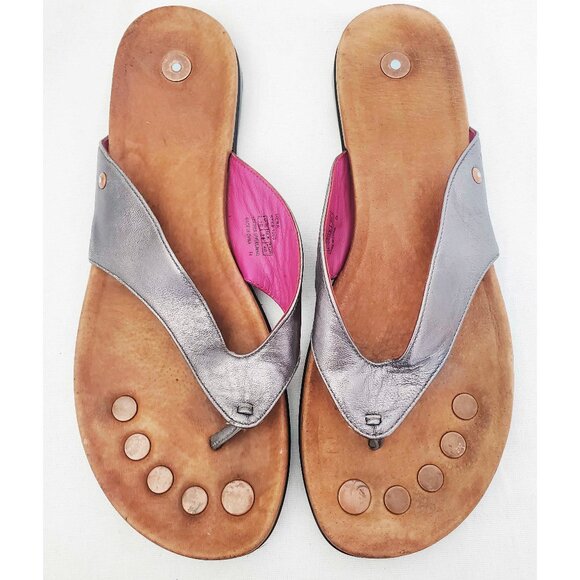 JUIL Women's Pewter Leather Hera Earthing Thong Grounding Copper Sandals 10 - Picture 1 of 6